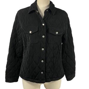 Chico’s Travelers Black Quilted Snap Front Jacket Coat Sz 1 S/M
